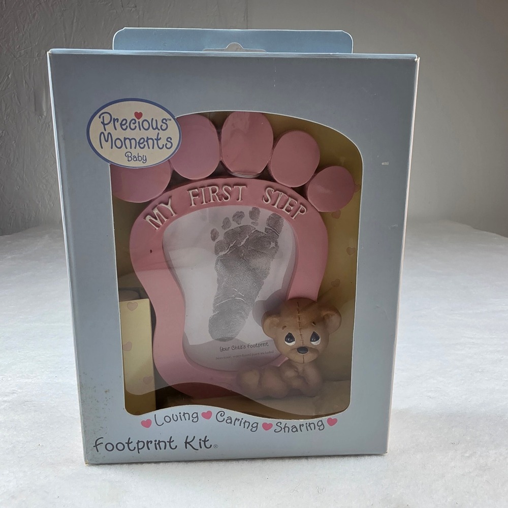 Precious Moments Baby My First Step Footprint Kit Pink Frame Paint 2002 3734PMI